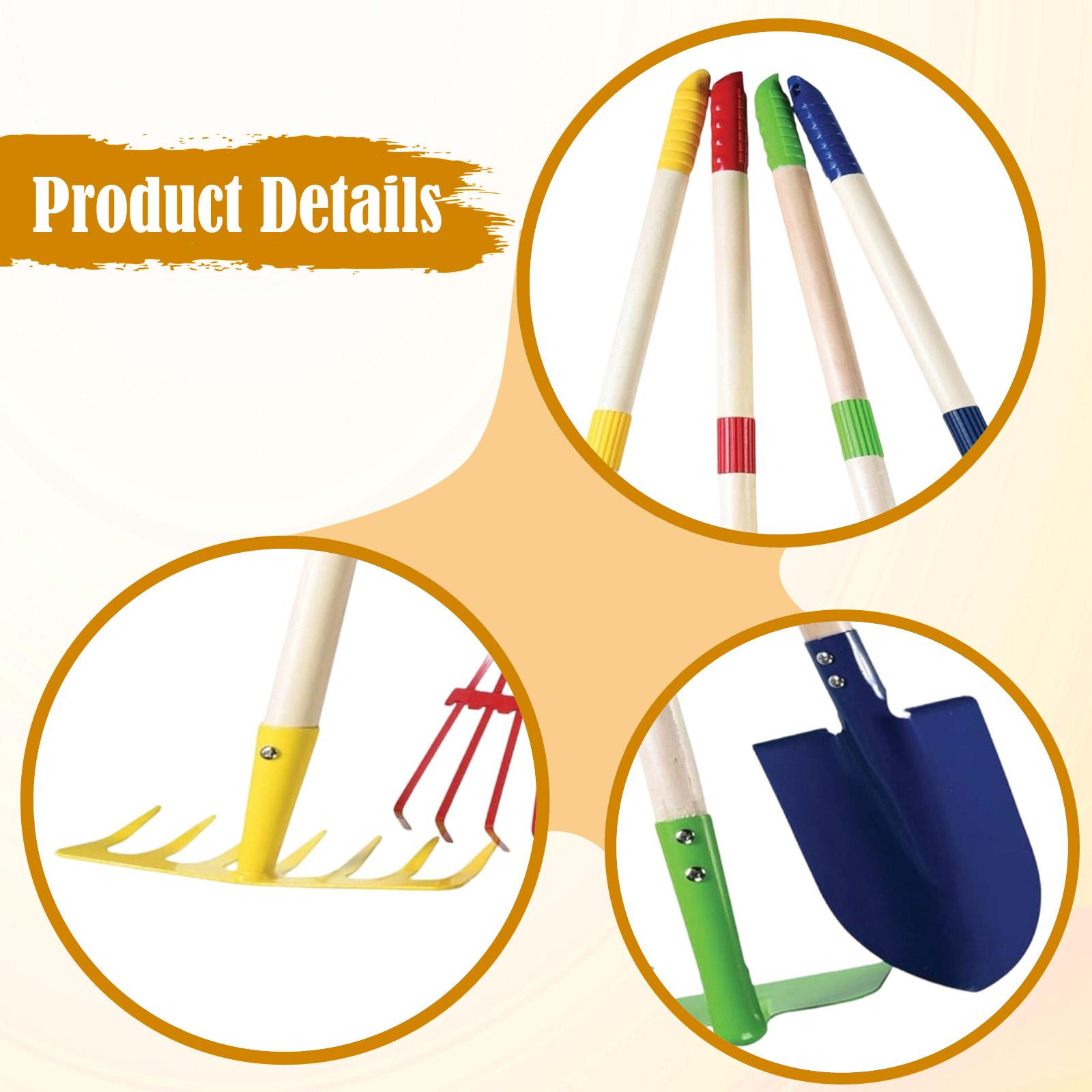 Gardening Tools Girls - ชุดเครื่องมือทำสวนขนาดเล็กสำหรับเด็กผู้หญิงและเด็กผู้ชาย ทำจากเหล็กกล้าคาร์บอน ประกอบด้วยคราด จอบ และพลั่ว ของเล่นกลางแจ้งสำหรับเล่นทรายชายหาด